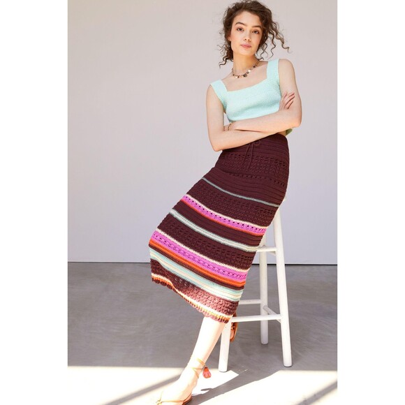 Anthropologie Maeve Striped Crochet Drawstring Waist Midi Skirt (NWT) - Picture 6 of 6